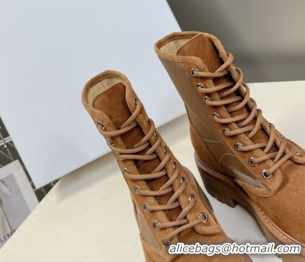 Sumptuous Celine Laced-up Platform Ankle Boots 5cm in Canvas and Calfskin Brown 2025 CE102402 1024046