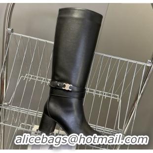 Top Design Celine Garance Heel High Boots 6cm in Calfskin Leather with Triomphe Logo Strap Black 1024049