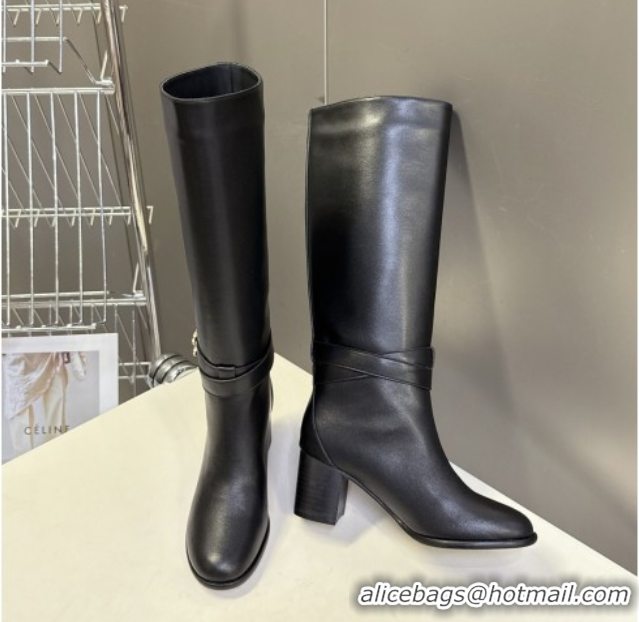 Top Design Celine Garance Heel High Boots 6cm in Calfskin Leather with Triomphe Logo Strap Black 1024049
