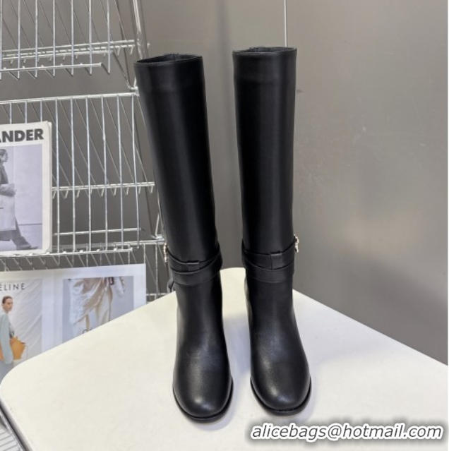 Top Design Celine Garance Heel High Boots 6cm in Calfskin Leather with Triomphe Logo Strap Black 1024049