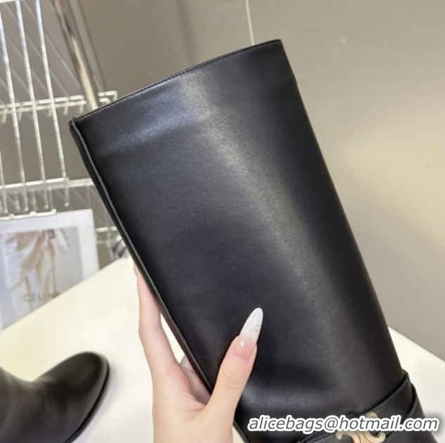 Top Design Celine Garance Heel High Boots 6cm in Calfskin Leather with Triomphe Logo Strap Black 1024049