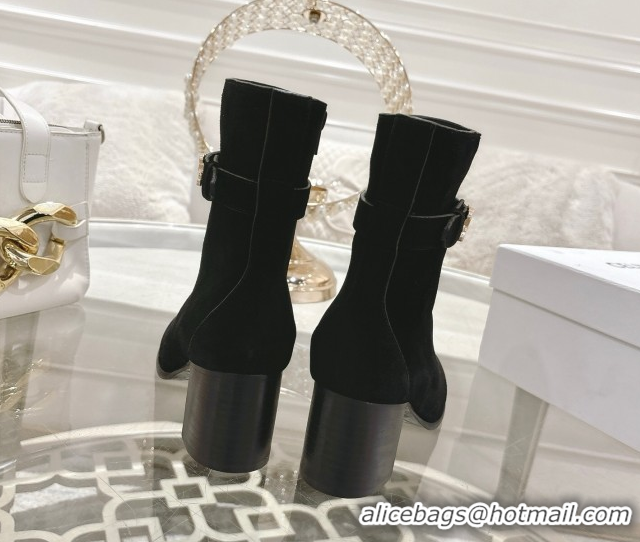 Shop Duplicate Celine Garance Heel Ankle Boots 6cm in Suede with Triomphe Logo Strap Black 1024051