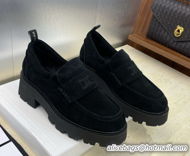 Purchase Celine Triomphe Platform Loafers 5cm in Suede with Logo Strap Brown 2025 CE102404 1024058