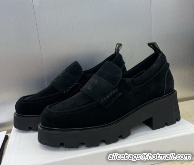 Purchase Celine Triomphe Platform Loafers 5cm in Suede with Logo Strap Brown 2025 CE102404 1024058