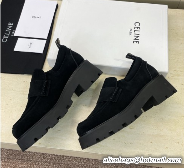 Purchase Celine Triomphe Platform Loafers 5cm in Suede with Logo Strap Brown 2025 CE102404 1024058