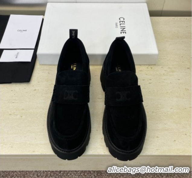 Purchase Celine Triomphe Platform Loafers 5cm in Suede with Logo Strap Brown 2025 CE102404 1024058