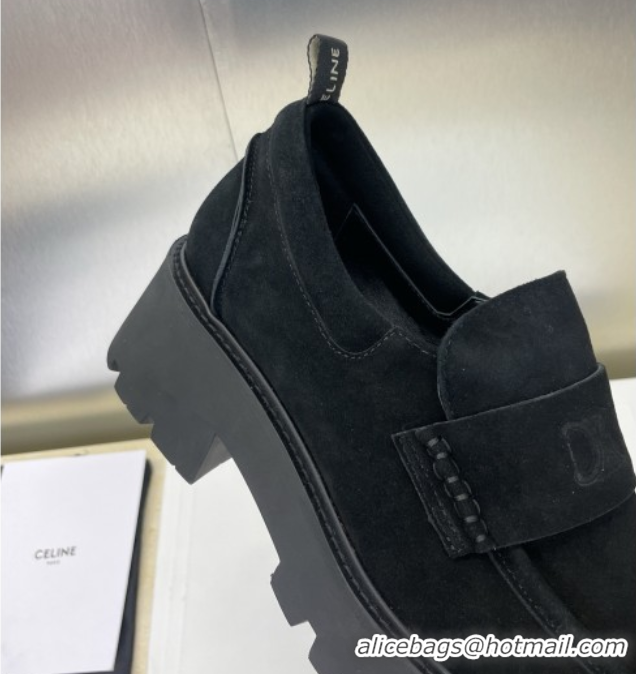 Purchase Celine Triomphe Platform Loafers 5cm in Suede with Logo Strap Brown 2025 CE102404 1024058