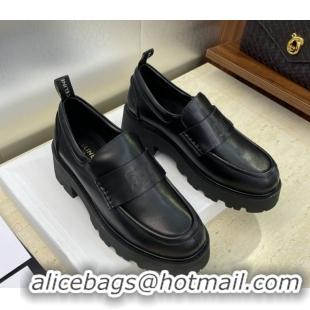 Big Discount Celine Triomphe Platform Loafers 5cm in Calfskin Leather with Logo Strap Black 2025 CE102404 1024059