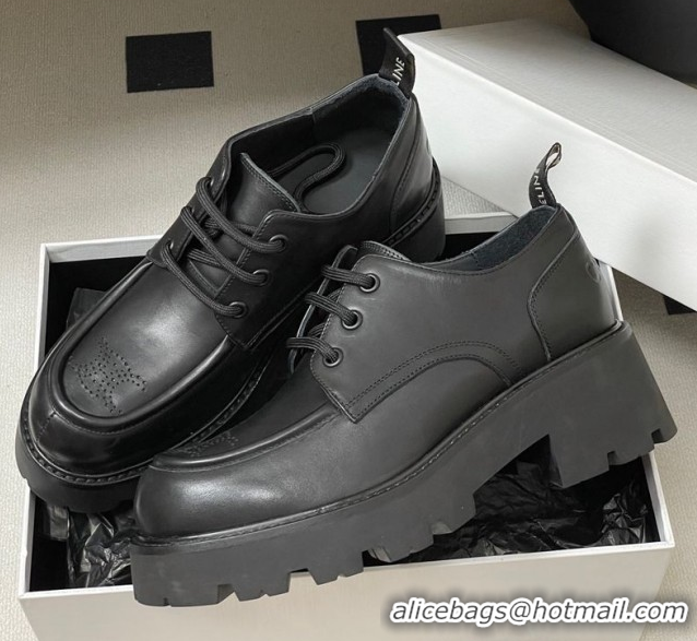Best Price Celine Triomphe Platform Derbies laced-up Shoes 6cm in Calfskin Leather Black 2025 CE102405 1024060