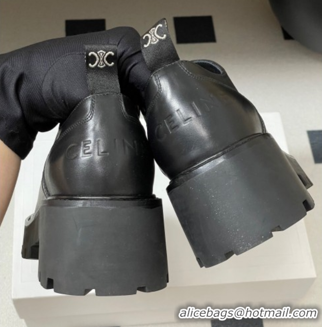 Best Price Celine Triomphe Platform Derbies laced-up Shoes 6cm in Calfskin Leather Black 2025 CE102405 1024060