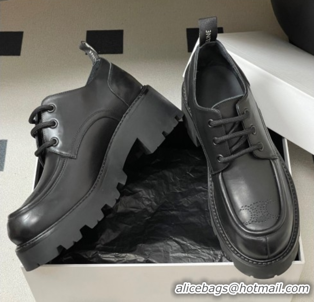 Best Price Celine Triomphe Platform Derbies laced-up Shoes 6cm in Calfskin Leather Black 2025 CE102405 1024060