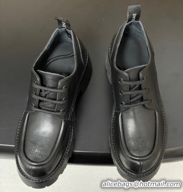 Best Price Celine Triomphe Platform Derbies laced-up Shoes 6cm in Calfskin Leather Black 2025 CE102405 1024060