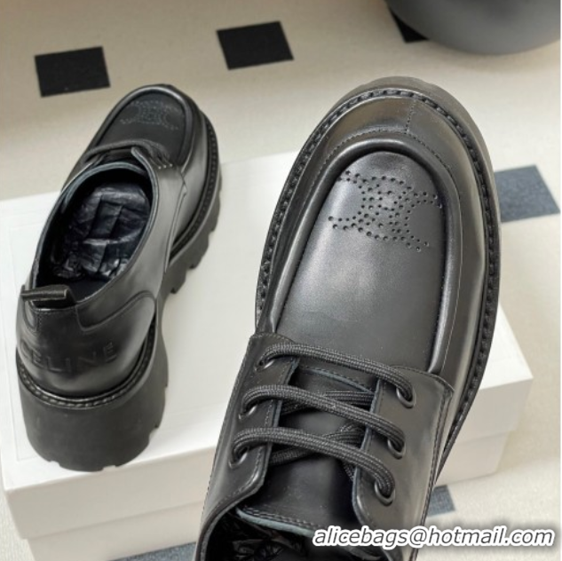 Best Price Celine Triomphe Platform Derbies laced-up Shoes 6cm in Calfskin Leather Black 2025 CE102405 1024060
