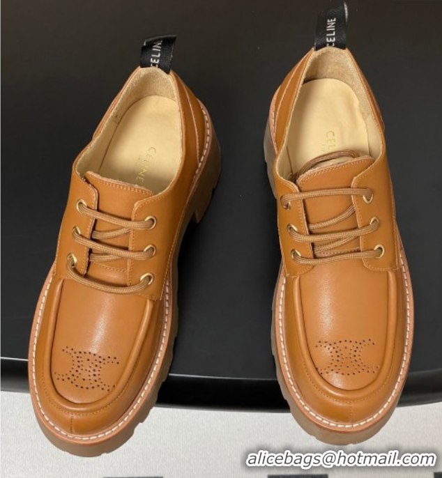 Pretty Style Celine Triomphe Platform Derbies laced-up Shoes 6cm in Calfskin Leather Brown 2025 CE102405 1024061