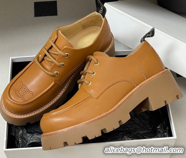 Pretty Style Celine Triomphe Platform Derbies laced-up Shoes 6cm in Calfskin Leather Brown 2025 CE102405 1024061