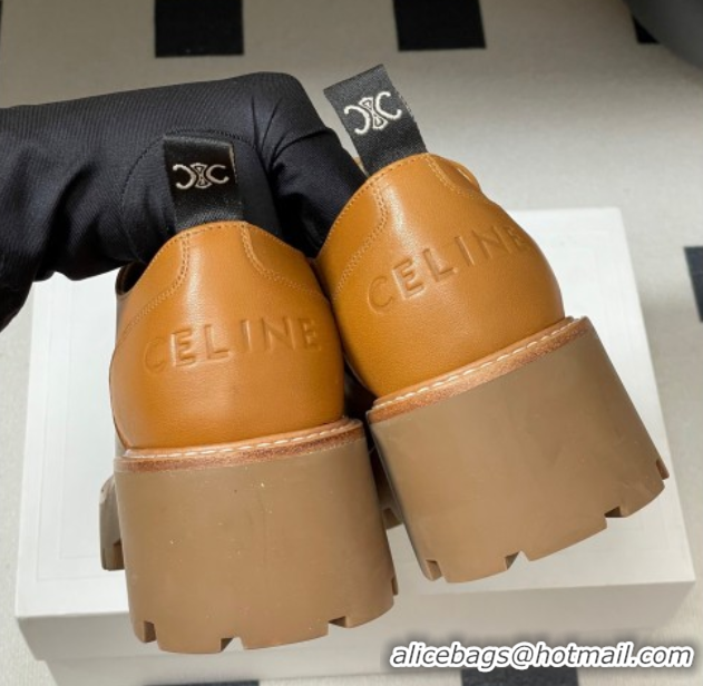 Pretty Style Celine Triomphe Platform Derbies laced-up Shoes 6cm in Calfskin Leather Brown 2025 CE102405 1024061