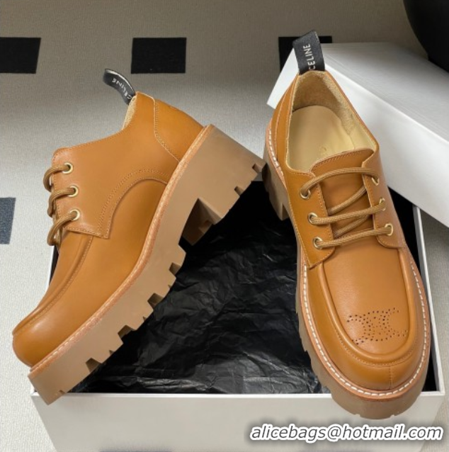 Pretty Style Celine Triomphe Platform Derbies laced-up Shoes 6cm in Calfskin Leather Brown 2025 CE102405 1024061