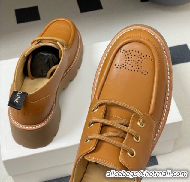 Pretty Style Celine Triomphe Platform Derbies laced-up Shoes 6cm in Calfskin Leather Brown 2025 CE102405 1024061