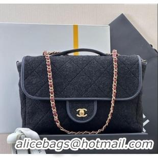 Promotional Chanel Wool Flap Bag with Top Handle AS5850 Black 2025