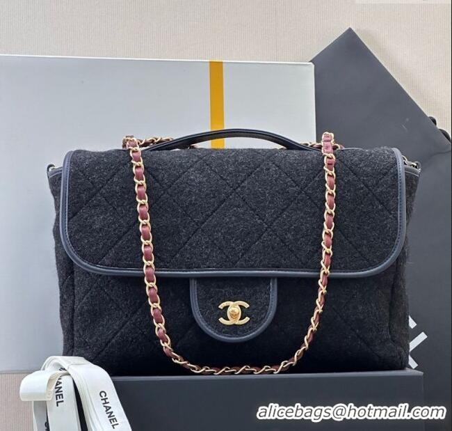 Promotional Chanel Wool Flap Bag with Top Handle AS5850 Black 2025