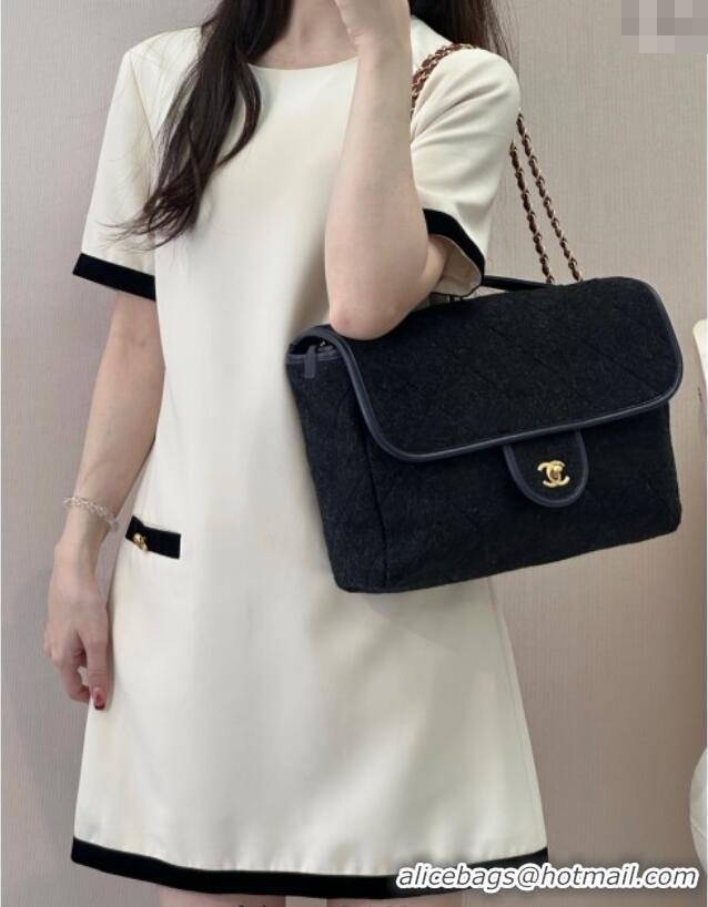 Promotional Chanel Wool Flap Bag with Top Handle AS5850 Black 2025