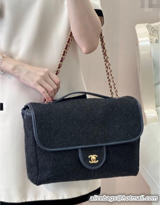Promotional Chanel Wool Flap Bag with Top Handle AS5850 Black 2025