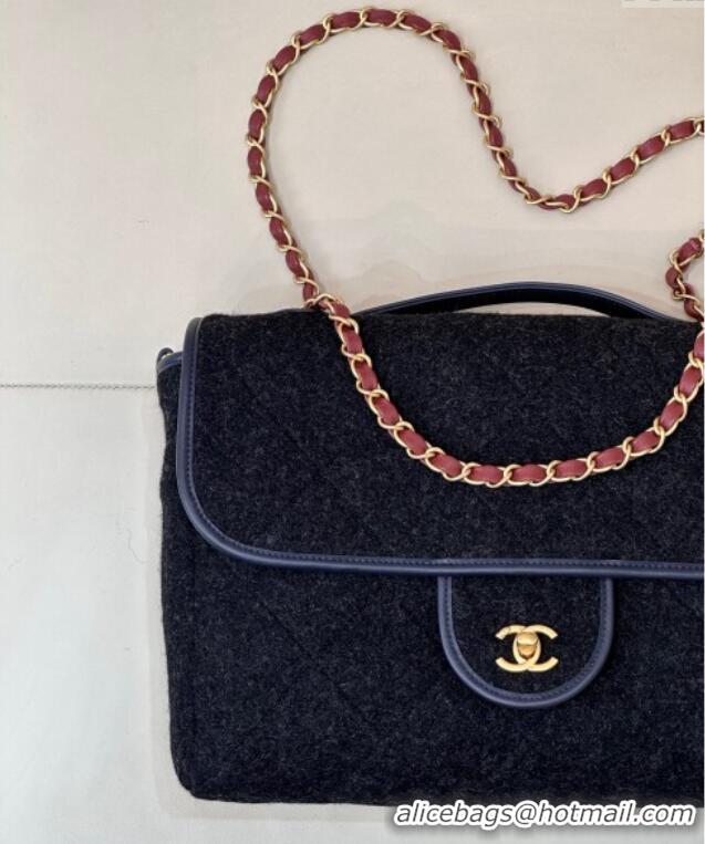 Promotional Chanel Wool Flap Bag with Top Handle AS5850 Black 2025