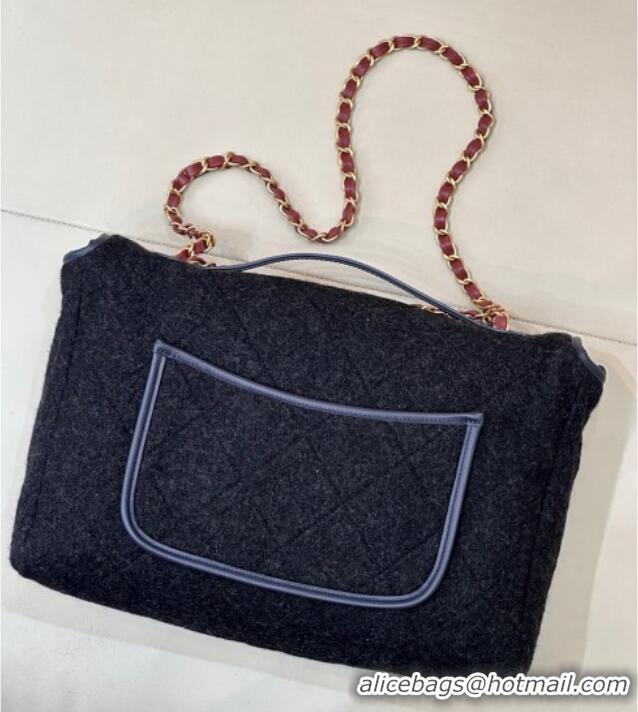 Promotional Chanel Wool Flap Bag with Top Handle AS5850 Black 2025