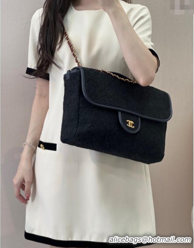 Promotional Chanel Wool Flap Bag with Top Handle AS5850 Black 2025