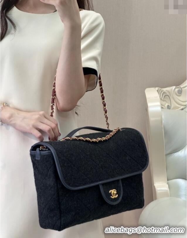 Promotional Chanel Wool Flap Bag with Top Handle AS5850 Black 2025