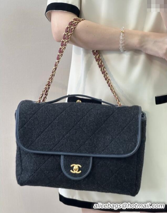 Promotional Chanel Wool Flap Bag with Top Handle AS5850 Black 2025