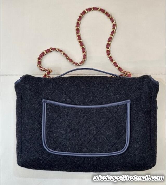 Promotional Chanel Wool Flap Bag with Top Handle AS5850 Black 2025