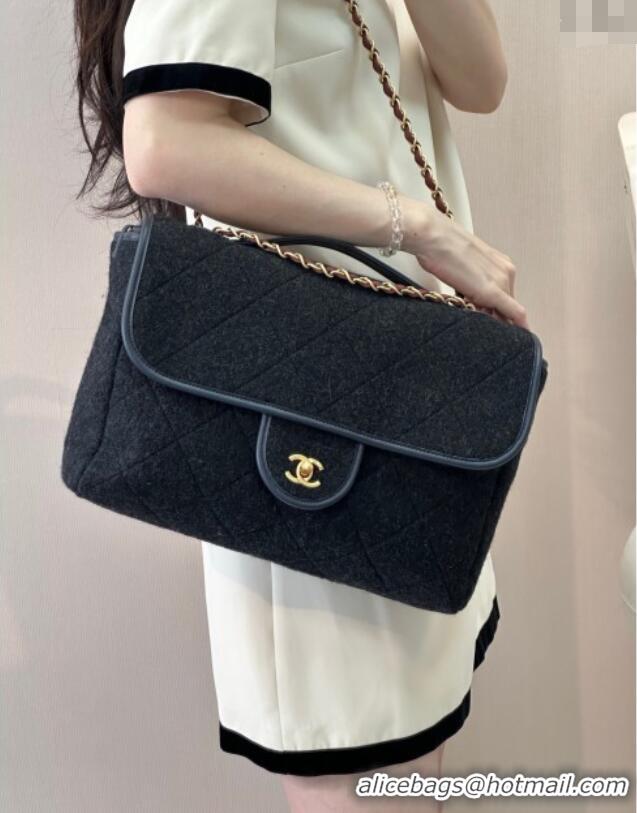 Promotional Chanel Wool Flap Bag with Top Handle AS5850 Black 2025