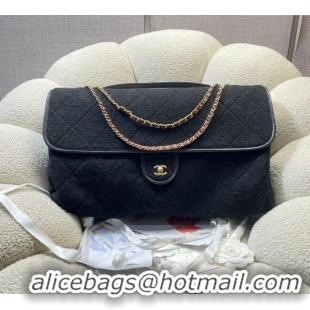 Top Grade Chanel Wool Maxi Flap Bag with Top Handle AS5852 Black 2025