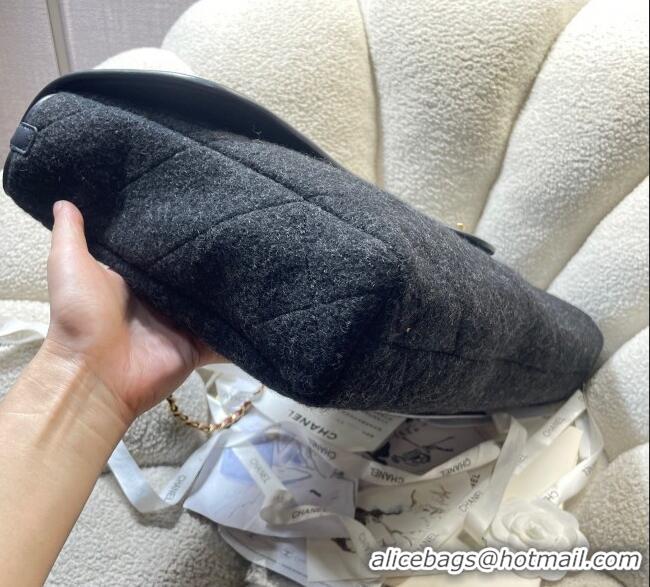 Top Grade Chanel Wool Maxi Flap Bag with Top Handle AS5852 Black 2025