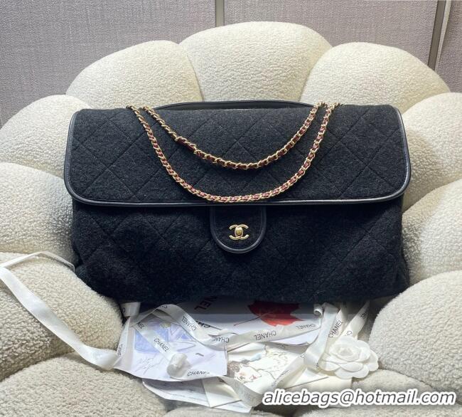 Top Grade Chanel Wool Maxi Flap Bag with Top Handle AS5852 Black 2025