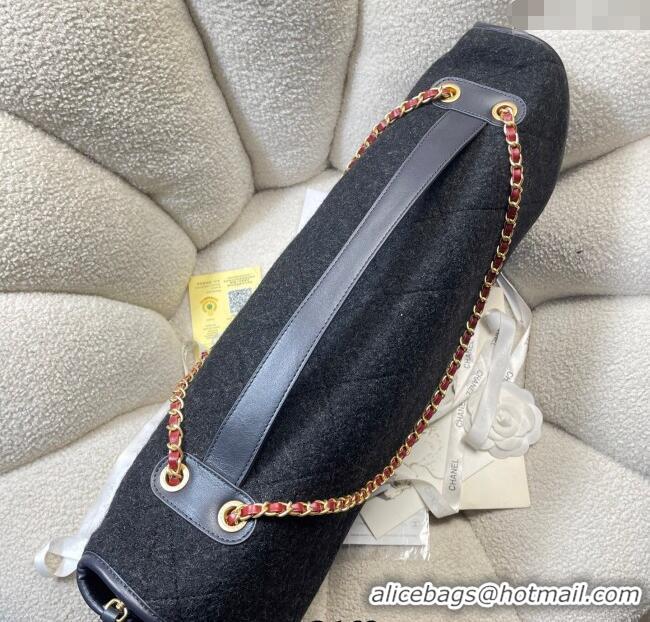 Top Grade Chanel Wool Maxi Flap Bag with Top Handle AS5852 Black 2025