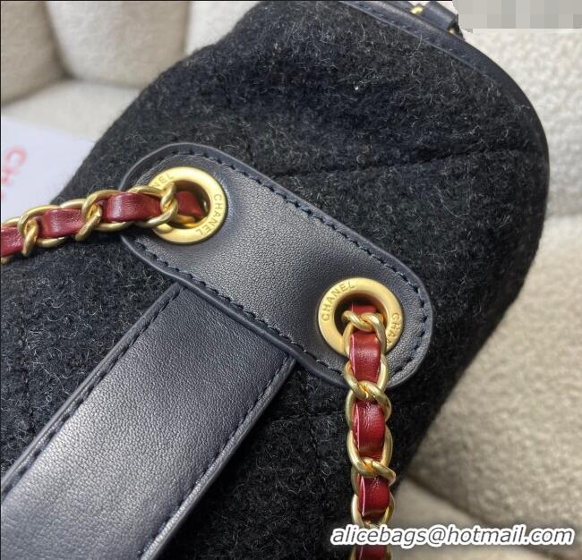 Top Grade Chanel Wool Maxi Flap Bag with Top Handle AS5852 Black 2025