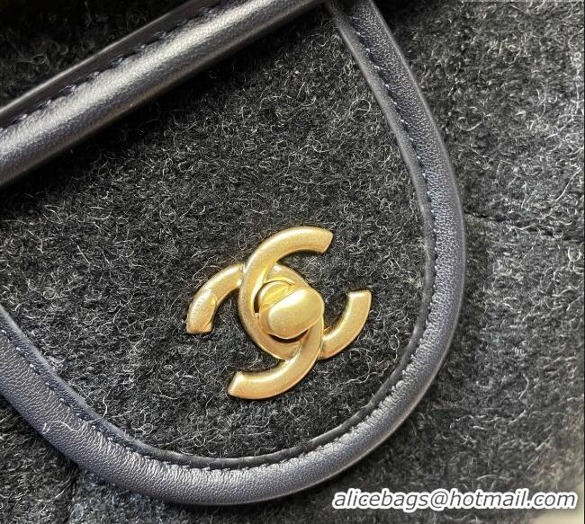 Top Grade Chanel Wool Maxi Flap Bag with Top Handle AS5852 Black 2025