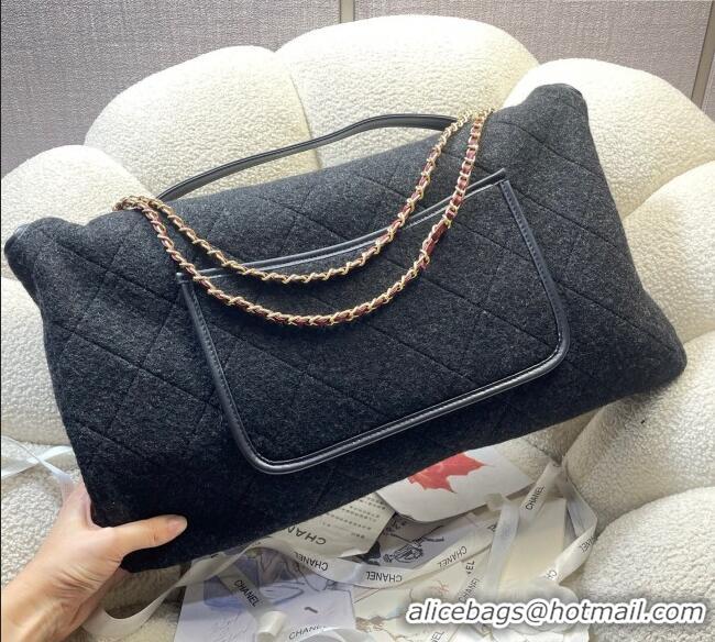 Top Grade Chanel Wool Maxi Flap Bag with Top Handle AS5852 Black 2025