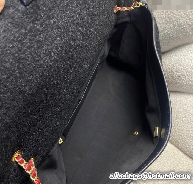 Top Grade Chanel Wool Maxi Flap Bag with Top Handle AS5852 Black 2025