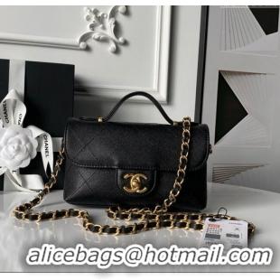 Top Quality Chanel Calfskin Leather Small Flap Bag with Top Handle AS5776 Black 2025