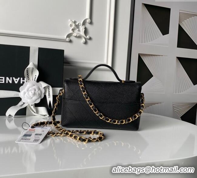 Top Quality Chanel Calfskin Leather Small Flap Bag with Top Handle AS5776 Black 2025