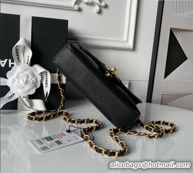 Top Quality Chanel Calfskin Leather Small Flap Bag with Top Handle AS5776 Black 2025