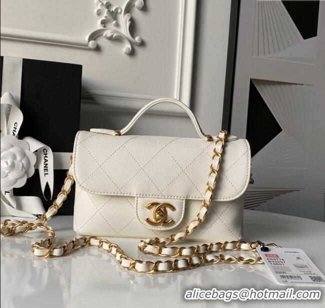 Inexpensive Chanel Calfskin Leather Small Flap Bag with Top Handle AS5776 White 2025