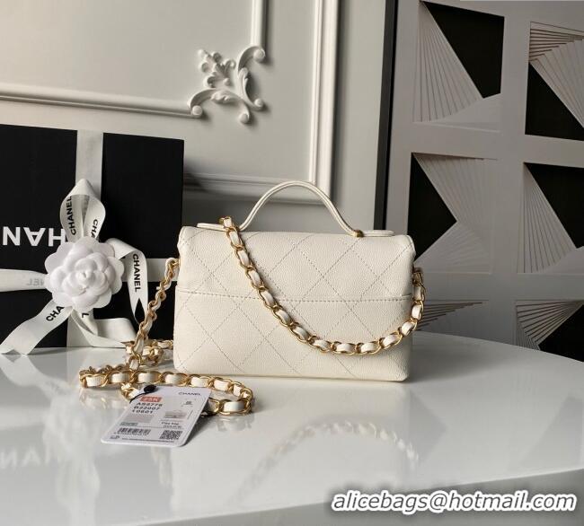 Inexpensive Chanel Calfskin Leather Small Flap Bag with Top Handle AS5776 White 2025