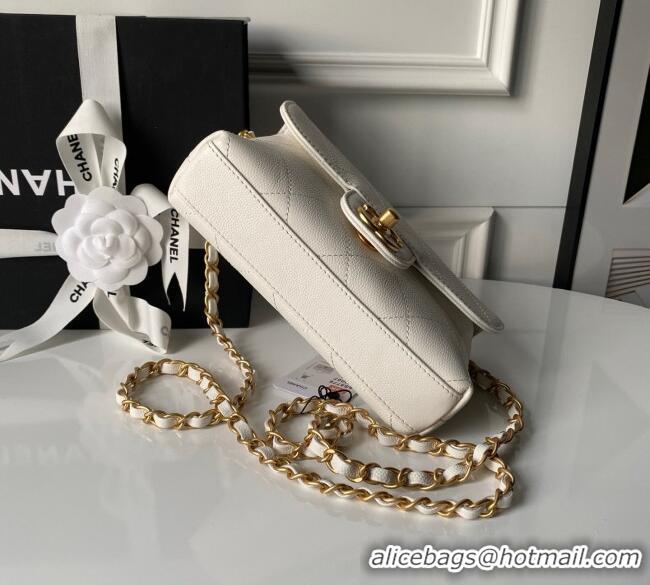 Inexpensive Chanel Calfskin Leather Small Flap Bag with Top Handle AS5776 White 2025
