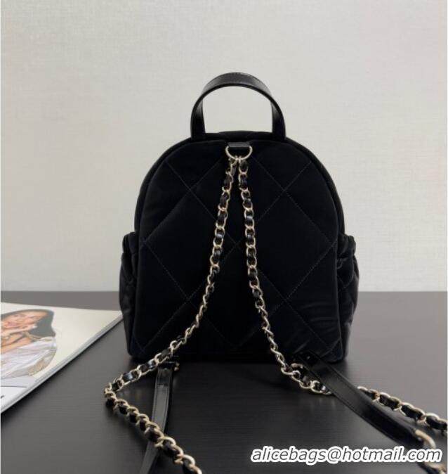 Cheap Design Chanel Velvet-Effect Nylon Backpack Bag AS5679 Black 2025
