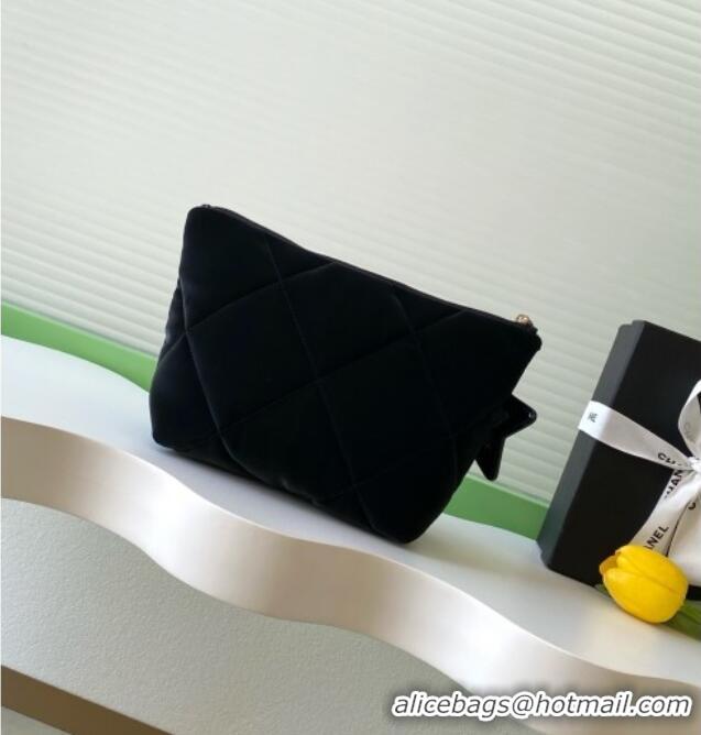 Best Price Chanel Velvet-Effect Nylon Small Zipped Case AP4847 Black 2025