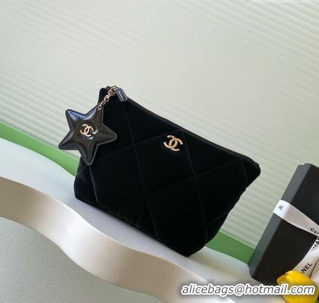 Best Price Chanel Velvet-Effect Nylon Small Zipped Case AP4847 Black 2025